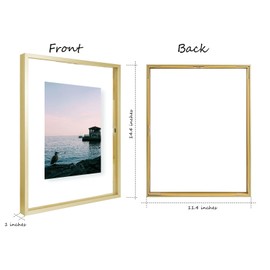 Golden State Art, 11x14 Floating Frame, Gold Aluminum Picture Frame, Clear Glass Displays Any Size Photo up to 11 by 14, for Wall or Table Top Decoration