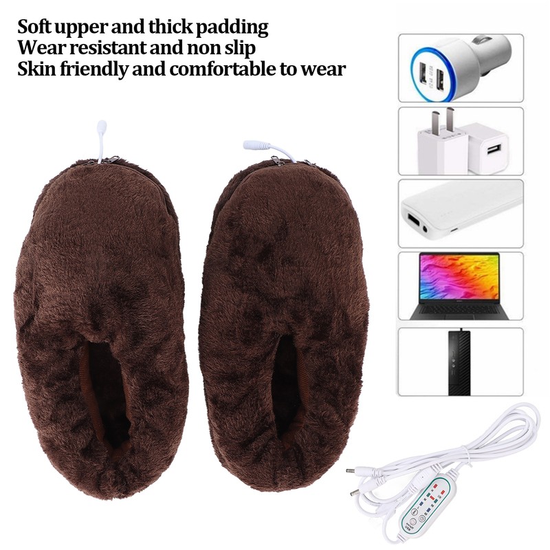 Electric Heated Slippers Temperature Adjustable Winter Soft Plush Heating Shoes