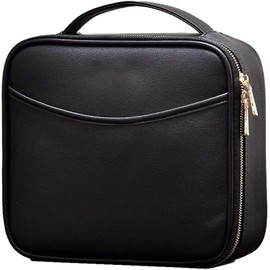 Cosmetic bag, make-up bag, cosmetic bag, travel organiser, make-up bag with handle and adjustable dividers Polyurethane Leather, black