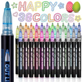 Teen Girl Gifts Trendy Stuff, 36 Shimmer Markers Outline Glitter Pens, Arts Crafts Kids Ages 8-12, Art Supplies for Kids 9-12, 8 Year Old Girl Birthday Gifts for 10 Year Old Girls