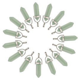 sourcing map 15 Pcs Hexagonal Crystal Pendant, Quartz Point Natural Stone Pendant Gemstone Necklace Beads Jewelry Quartz for Women Necklace Jewelry Making DIY, Deep Green