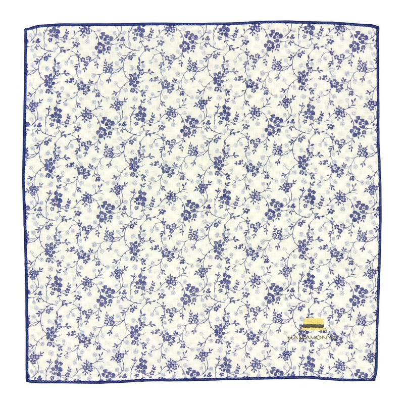 Hamamonyo Reversible Gauze Handkerchief, Florets and Straw Hat, white