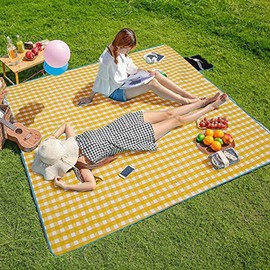 XJDOR Leisure Sheet Thick, Yellow, 78.7 x 78.7 inches (200 x 200 cm), For 6-8 People, Moisture Proof Mat, Oxford Cloth Picnic Mat, Portable Folding Outdoor Mat