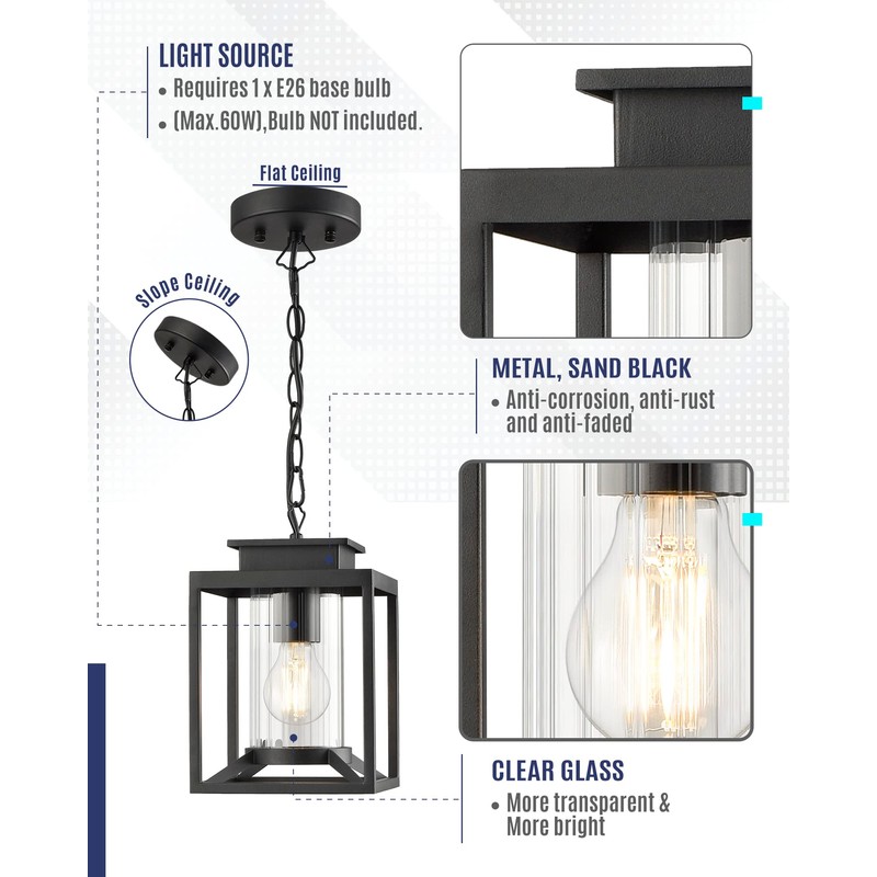 Osimir Outdoor Pendant Light for Porch, 1-Light Black Hanging Porch