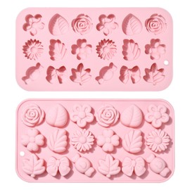 Stiesy - 2 moldes de silicona reutilizables de 18 cavidades, con forma de lazo de silicona para fondant y pastel, diseño de margarita, rosa, moldes para hornear, jabón, caramelos, gelatina de