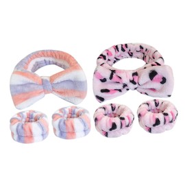 PACKOVE 2Sets Spa Headband and Wristband of Face Wash Headbands with Creative Bow Design and Arm Bands for Women for Skincare and Makeup Routine Leopard
