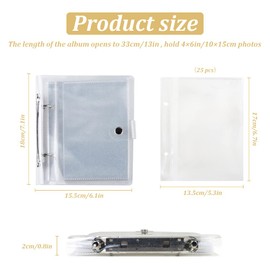 Modixun Shining Clear Small Photo Album for 4×6in Photos, Loose-leaf Photo Book, Small Brag Book with 25 Clear Inner Pages, Holds 50 photos, Style B