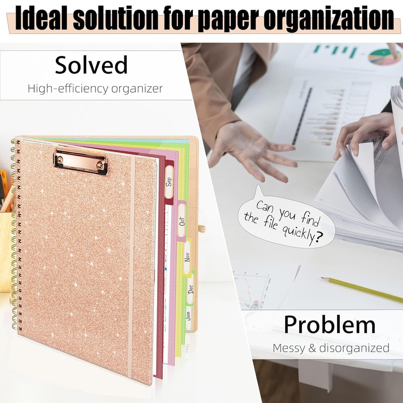 KLLVE Foldable Spiral Clipboard Folio with Storage Zipper Pouch, 5