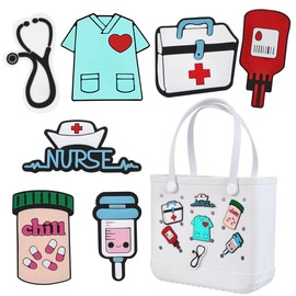Odiwellan Nurse Charms for Bogg Bags,Nurse Accessories for Women's Simply Southern Beach Totes Decoration,Insert Accessory for Rubber Beach Bag, Medium