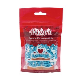 dekora - Confetti Sprinkles Coriandoli commestibili - Stelle e Cerchi di Zucchero Blu e Bianchi Decorazioni Commestibili per Torte e Cupcakes - 100 g