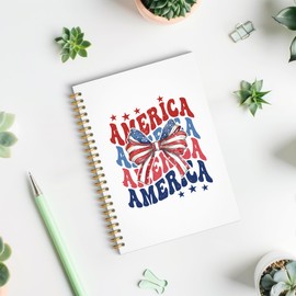 ROXMART Coquette Red White and Blue Bow Patriotic Notebook, USA Flag Journal, American Citizenship Gifts, 4th of July Journal Notebook, 5.5x8.3 Inch