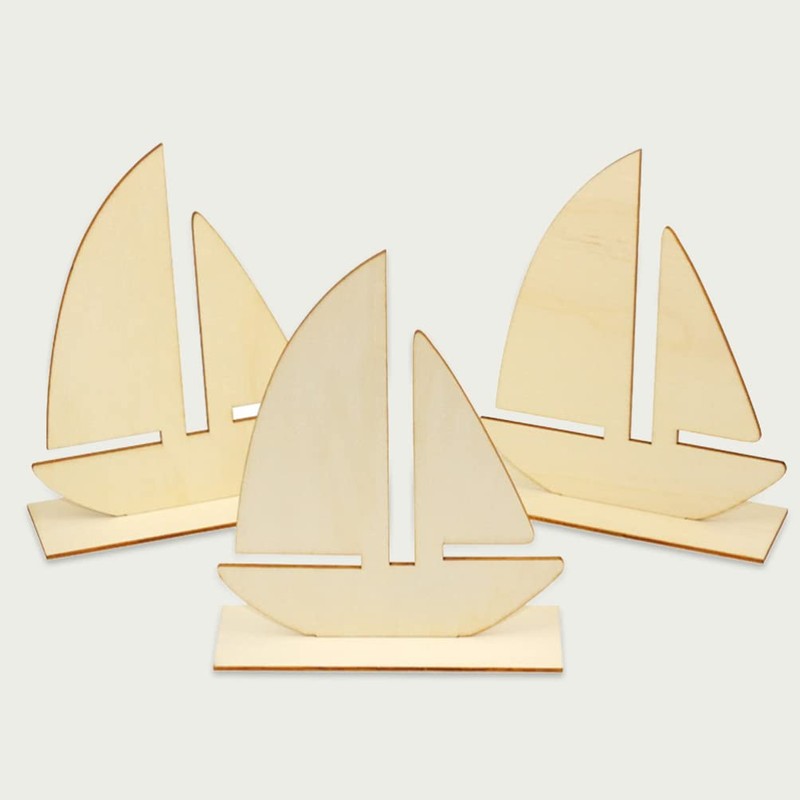 10 Pcs Unfinished Wooden Sailboat Models Nautical Wood Cutouts Nautical