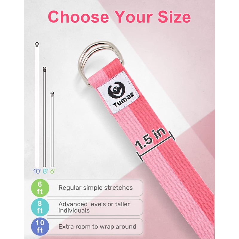 Tumaz Yoga Strap/Stretch Bands [15+ Colors, 6/8/10 Feet Options] with