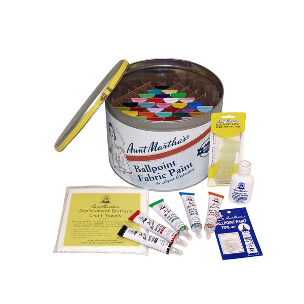 Aunt Martha's Full Stocked Ballpoint Paint Color Caddie, Fully Loaded with 34 Paints and Accessories