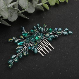 Deniferymakeup Crystal Bride Wedding Hair Comb Hair Accessories with Rhinestone Bridal Side Comb for Bride Women Girls (Deep Green)