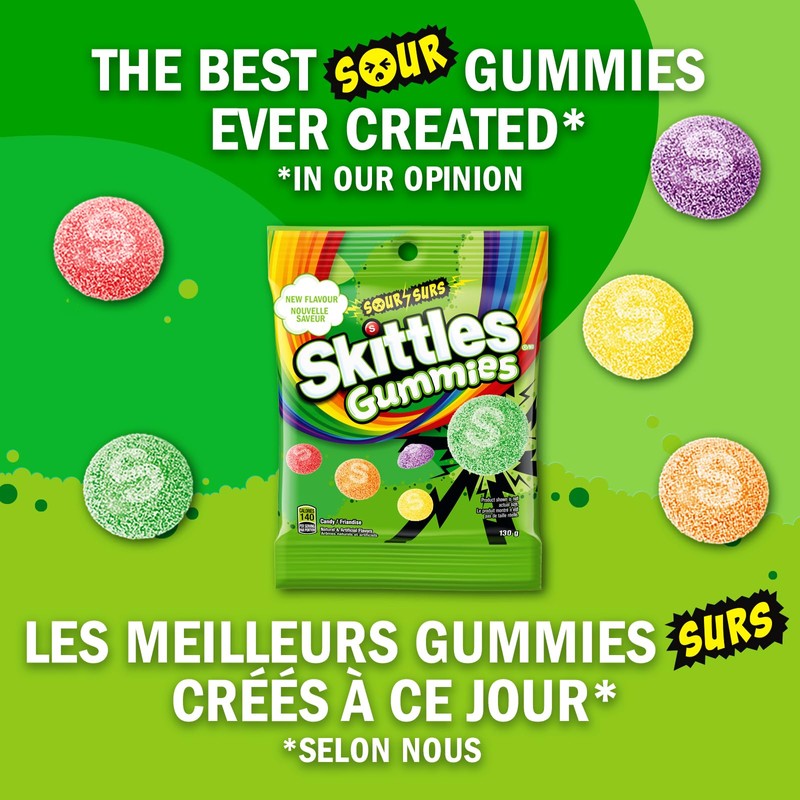 SKITTLES Sour Gummies Chewy Candy, 130g
