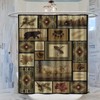 Retro Rustic Shower Curtain, Moose Deer Bear Leaf Tree Country