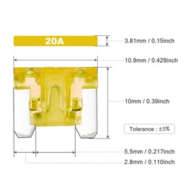 Chanzon 10pcs Low Profile Mini (Micro) Blade Fuse 20A Fast Blow