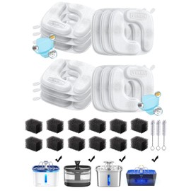 Veken Cat Water Fountain Filters, 12 Pack Replacement Filters & 12 Pack Replacement Pre-Filter Sponges Set for 50oz, 84oz, 95oz or 108oz Automatic Pet Fountain Dog Water Dispenser