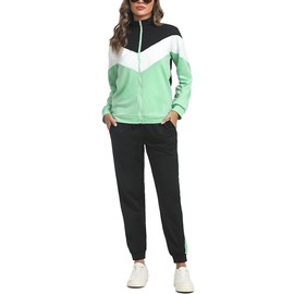 Marvmys Women Tracksuit Set Long Sleeve Stripe Zip Up Sweatshirt Drawstring Baggy Jogger Pant Loungewear Set Joggings Suit Sport Yoga Gym Workout Outfit Full Tracksuit A-Green L