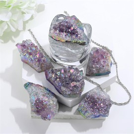 SAHOOTTIE Amethyst Angel Aura Quartz Titanium Coated Mineral Crystal Amethyst Geode Amethyst Cluster Crystal Amethyst Rock Mineral Druzy Geode Mineral Purple Crystals Rock Raw Crystals