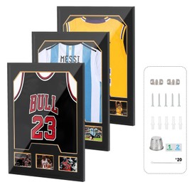 Nice C Jersey Frame Display Cases, Jersey Frame with Picture Slots, Jersey Shadow Box Display Case, 98% UV Protection, Football, Basketball (3 Pack, Black&Gold)