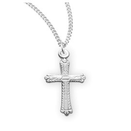 Sterling Silver Detailed Cross | 0.7" x 0.5" (17mm x 13mm) | Deluxe Velvet Gift Box | 13" Rhodium Plated Curb Chain | .925 Sterling Silver | Cross Pendant Necklace for Men Women | Christian Jewelry