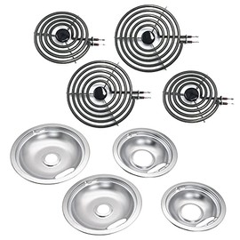 Siwdoy W10278125 W10196405 W10196406 Chrome Drip Pan Set and MP22YA Electric Range Burner Element Unit Set, Compatible with Whirlpool Range Oven