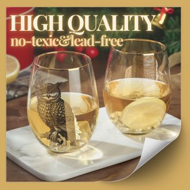 Onebttl Owl Gifts for Women, Owl Themed Christmas Birthday Gifts for Owl Lover, 18oz Stemless Wine Glass with Message Cards