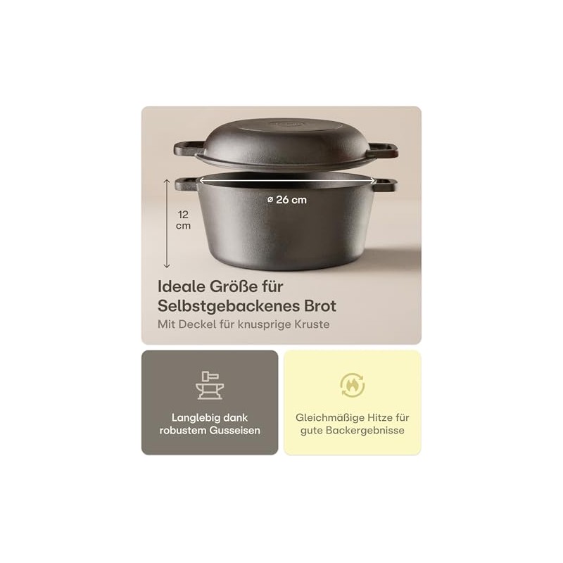 Praknu Cast Iron Pot for Bread Baking Set (26 cm
