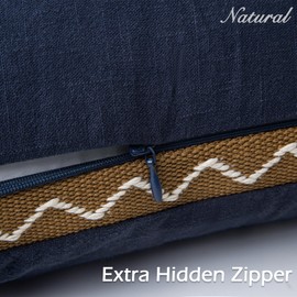 SINYASAN Decorative Neutral Linen Throw Pillow Covers 12x20 Inch Set of 2, Navy Blue Boho Farmhouse Pillow Covers with Braid Fringe for Sofa Bed Modern Couch Pillow Cases for Organic Home Decor