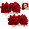 iwobi Damen Rose Blume Handarbeit Braut Hochzeit Haarkamm Haarschmuck (Rot)