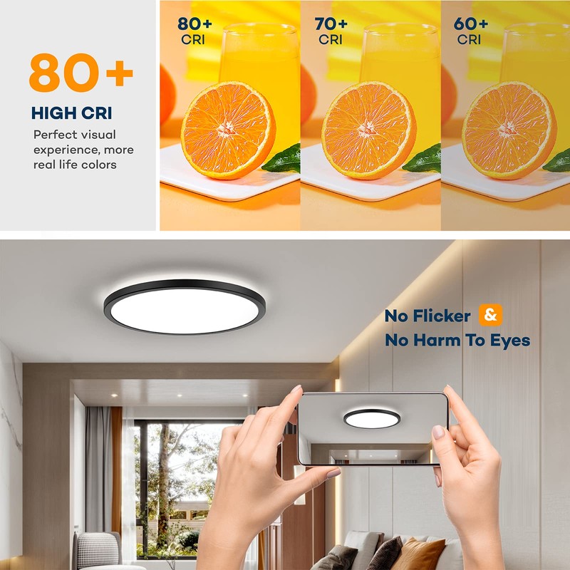 BLNAN LED Flush Mount Ceiling Light with Remote Control, 12