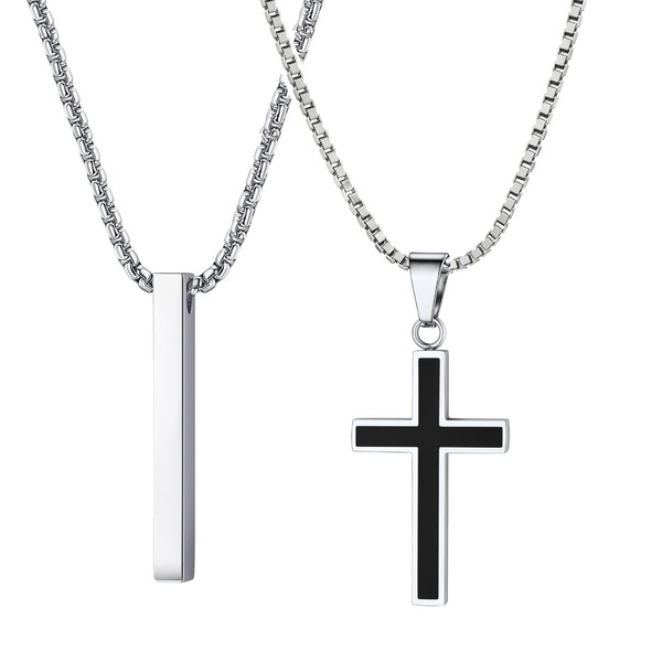 ZENGSING Men's Stainless Steel Necklace Cuboid Stainless Steel and Cross