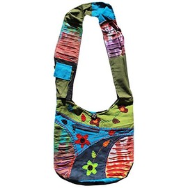a2zgift4u Women's Cotton Handmade Hobo Flower Patch Hippy Ripped Razor Cut Bag