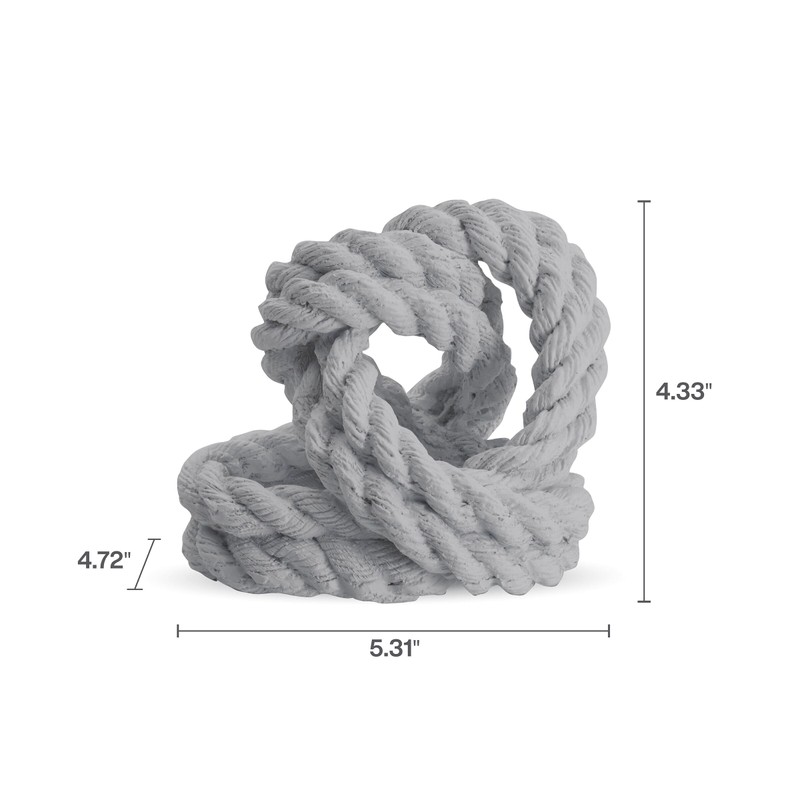 Elements Decorative White Braided Rope Knot Figurine, Modern Coastal Decor