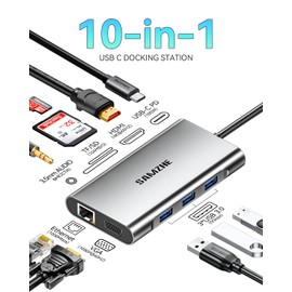 SAMZHE USB C Docking Station 10-in-1 USB-C Hub Dual 4K HDMI Monitor Laptop Dock Stations Multiple Adapter with HDMI 4K+VGA+3 USB-A 3.0 Port+100W PD Charger+Ethernet+SD/TF+Audio