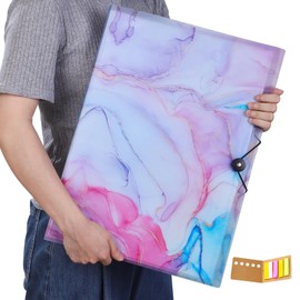 Qunrwe A3 Art Portfolios Case 60 Pages,Marble Blue Diamond Painting Storage Book,11.8 x 16.5 inch Pocket Protector with Index Stickers,Clear Presentation Portfolio Folder for Artwork,Report,Photo