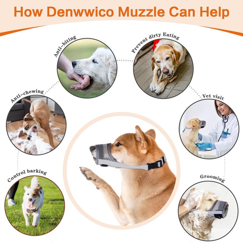 Denwwico Dog Muzzle, Breathable Adjustable Soft Mesh Muzzle for Small