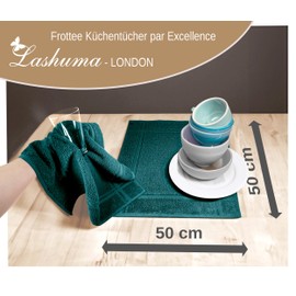 Lashuma Terry Towelling Kitchen Towels London Small Towels 50 x 50 cm Green Opal