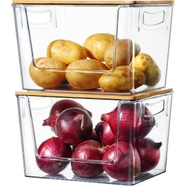 2 Pack Bamboo Lid Large Capacity Clear Storage Bins Pantry Organizer Under Sink Trash Bag Holder Storage Boxes & BinsPack Size: 1 Pack