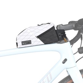 Rhinowalk Bike Frame Bag 1.2L, Waterproof Handlebar Bag with Phone Holder, Small Front Bag with Strap or Screw Mount, Fits Most Bikes – White