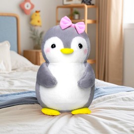 Celawork Penguin Cuddly Toy, Penguin Soft Toy, Cute Penguin for Children, Plush Penguin Gifts for Boys Girls (Pink Bow, 35 cm) + Exquisite Greeting Card