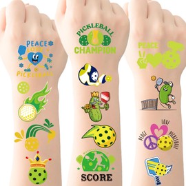 Pickleball Temporary Tattoos Stickers Kids - 8 Pcs Sports Themed Birthday Party Decorations Stickers Gifts for Girls Boys Cute Tattoo School Reward Game Sporting Celebrations