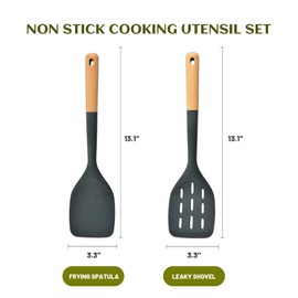 Silicone Spatulas With Leakage Spatulas For Cooking, Rubber Turner Resistant Heat Set For Kitchen, Nonstick Pancake Flipper Cookware, Grey Wooden Handle Silicone Frying Pan Cookware. (gray)