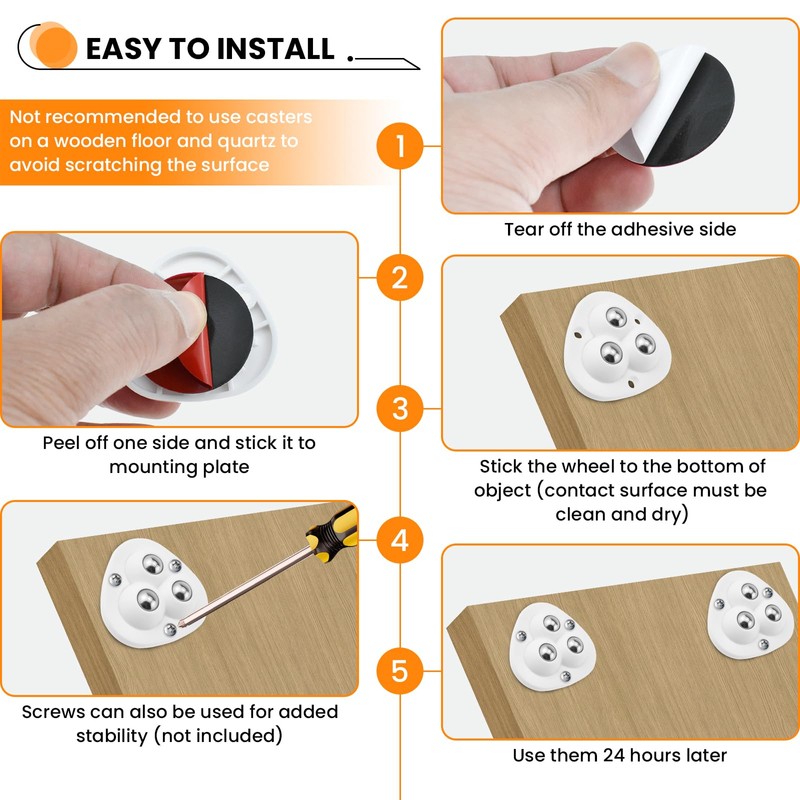 16Pcs Mini Self Adhesive Caster Wheels, 360° Swivel Universal Small