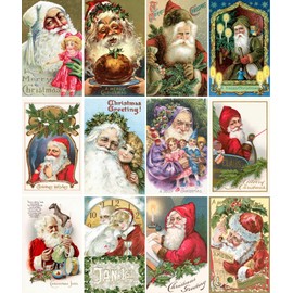 PIXILUV CHRISTMAS SANTA (Pack of 12) Notecards Small Greeting Cards # Vintage Santa Claus with Toys and Christmas Wishes ~ Vintage Christmas Postcards Reprint