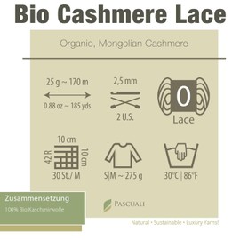 PASCUALI Organic Cashmere Lace Knitting Wool 100% Cashmere Wool for Knitting and Crocheting, 1 Ball 25 g, Colour: Mphnrot 26