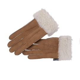 Nordvek Womens Sheepskin Gloves - Fold Back Cuff - Suede # 301-100 - Chestnut - S/M