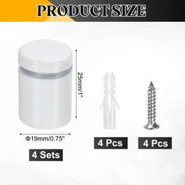 sourcing map 4Pcs Sign Standoff Screws, 3/4" x 1" Stainless Steel Wall Standoff Mount Hardware Advertising Glass Nail for Glass Acrylic Panel Picture Frame, White